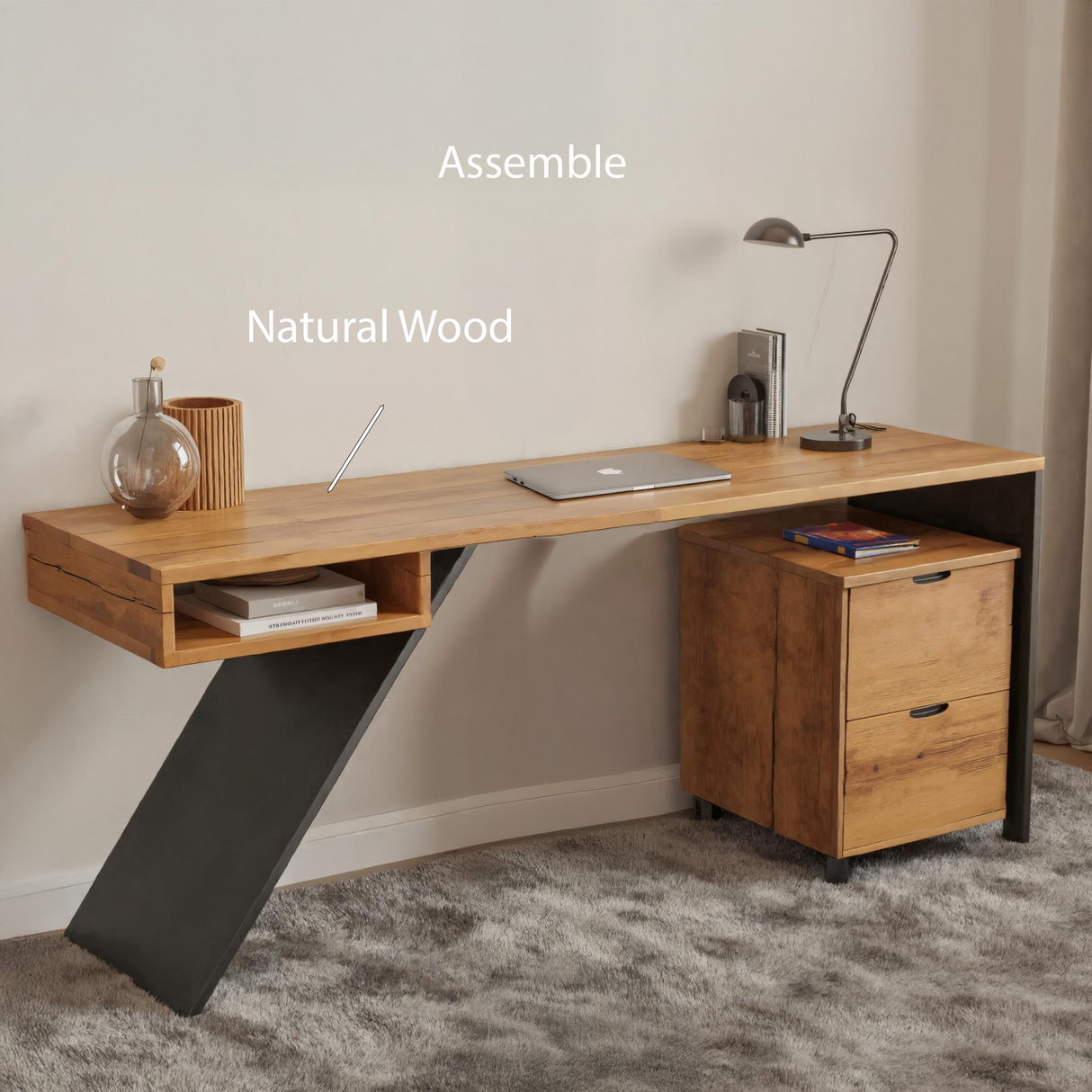 Modern Wood Desk With Storage Cabinet For Home Office Or Studio