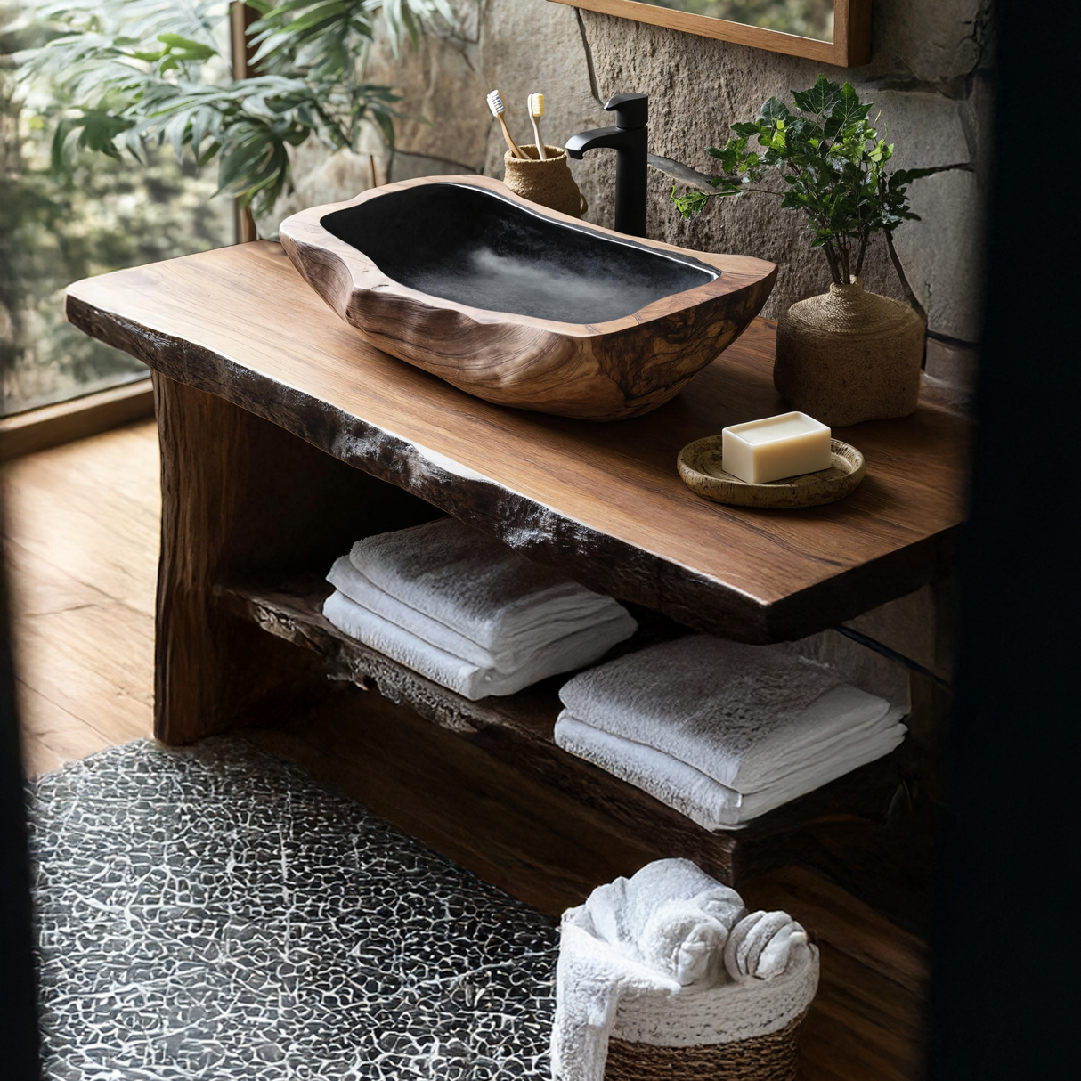 Farmhouse Rustic Wooden Vessel Sink For Home Bathroom