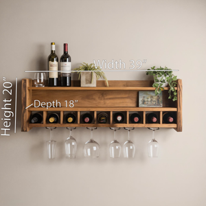 Rustic Floating Wine Rack With Glass Holder For Kitchen Or Dining Room