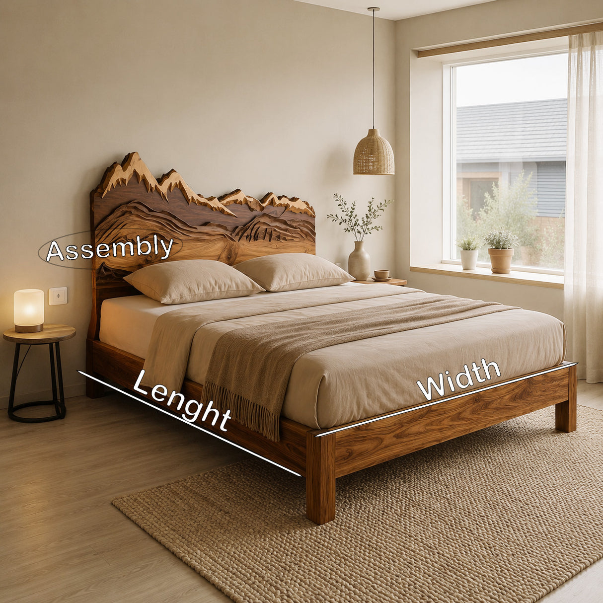 Mountain Headboard Carved And Bed Frame For Bedroom