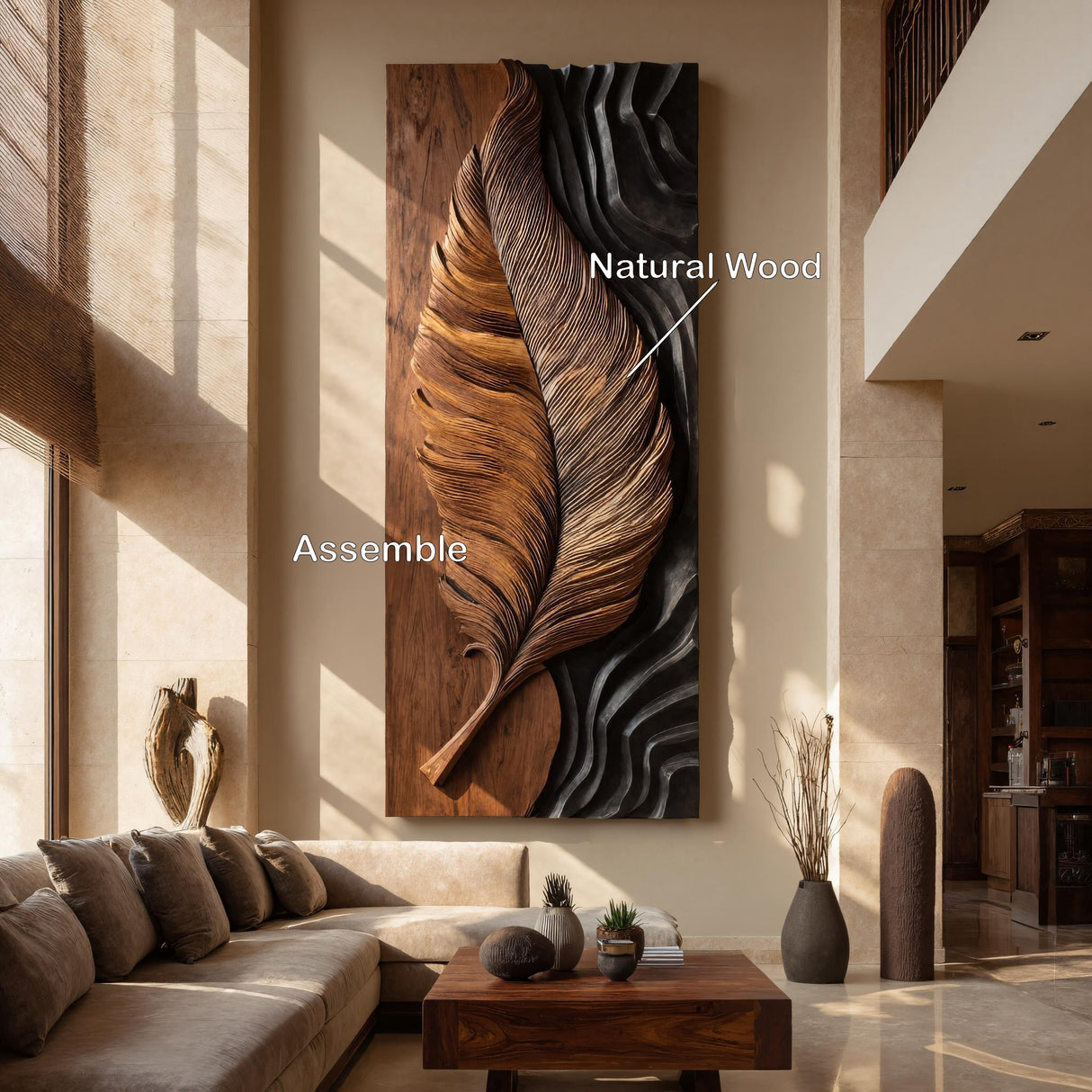 Luxury Wooden Feather Wall Art For Living Room