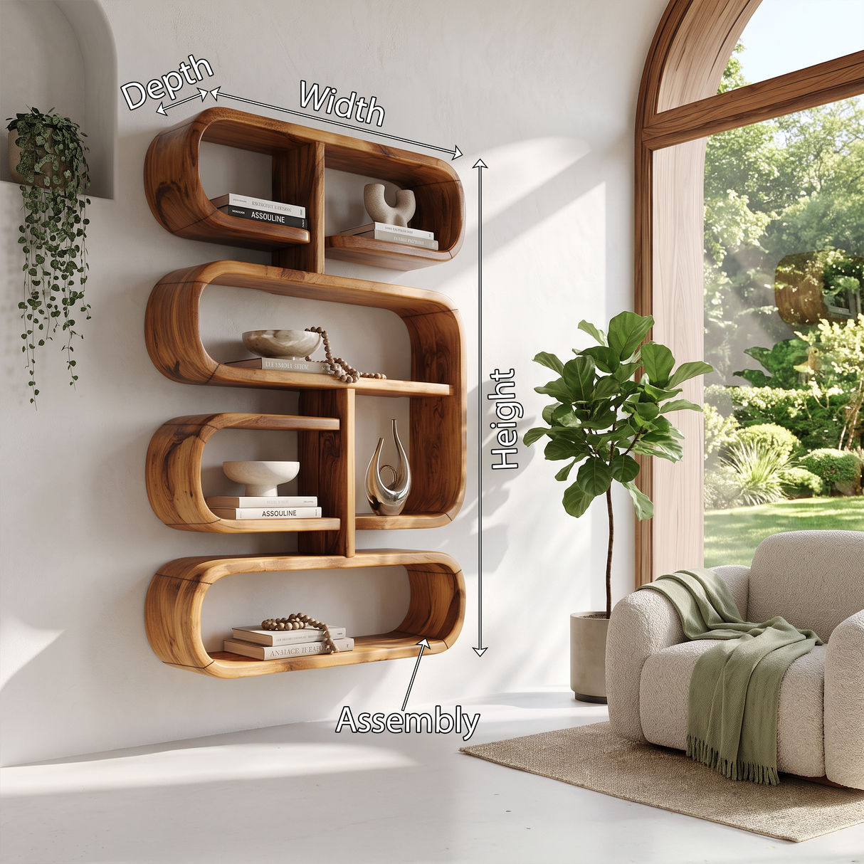 Mid Century Live Edge Display Shelf For Living Room Storage