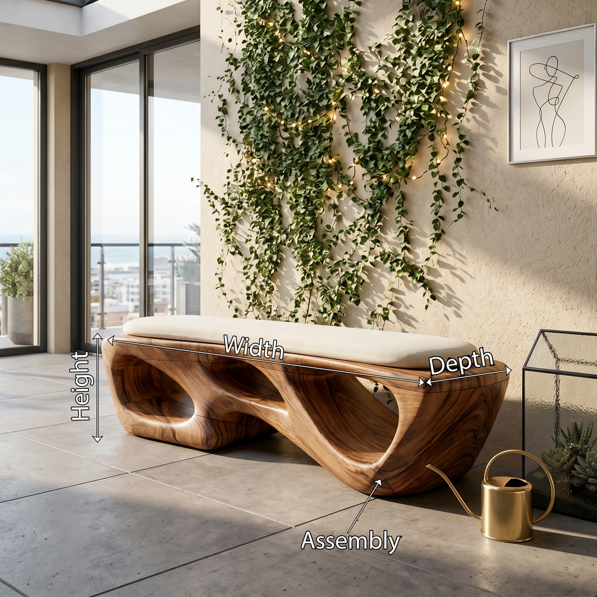 Curved Solid Wood Bench Luxury Living Room