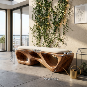 Curved Solid Wood Bench Luxury Living Room
