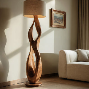 Minimalist Wooden Lamp With Drum Shade For Bedroom