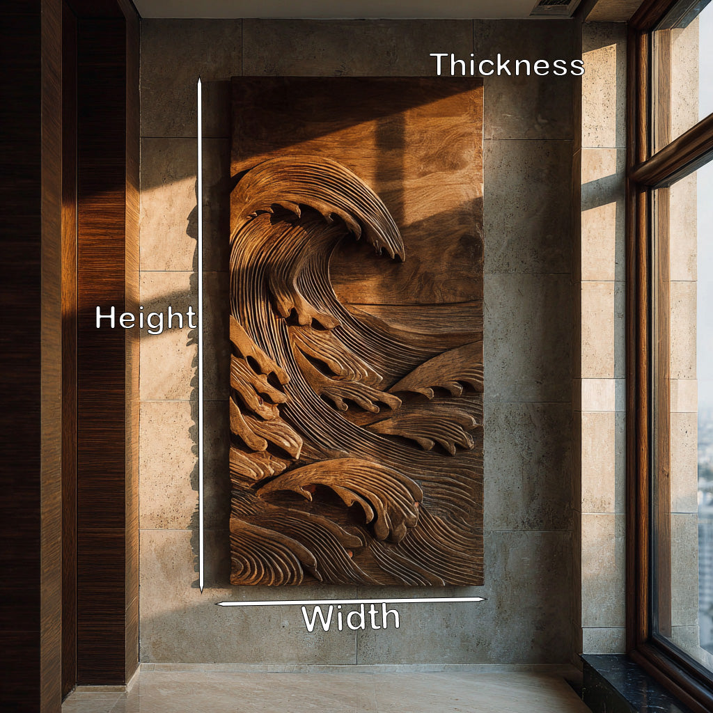 Japandi Style Carved Ocean Wood Wall Art For Home Interior