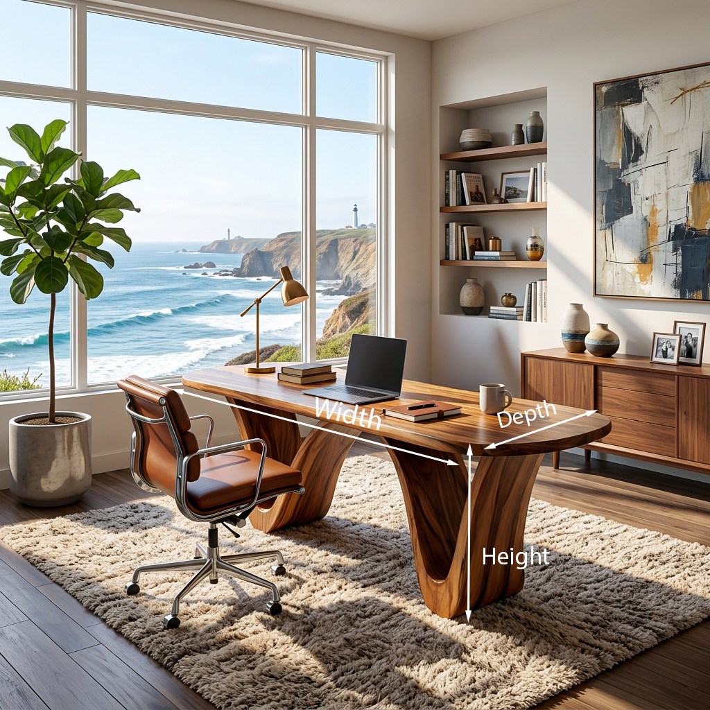 Modern Wooden Desk With Curved Base For Home Office