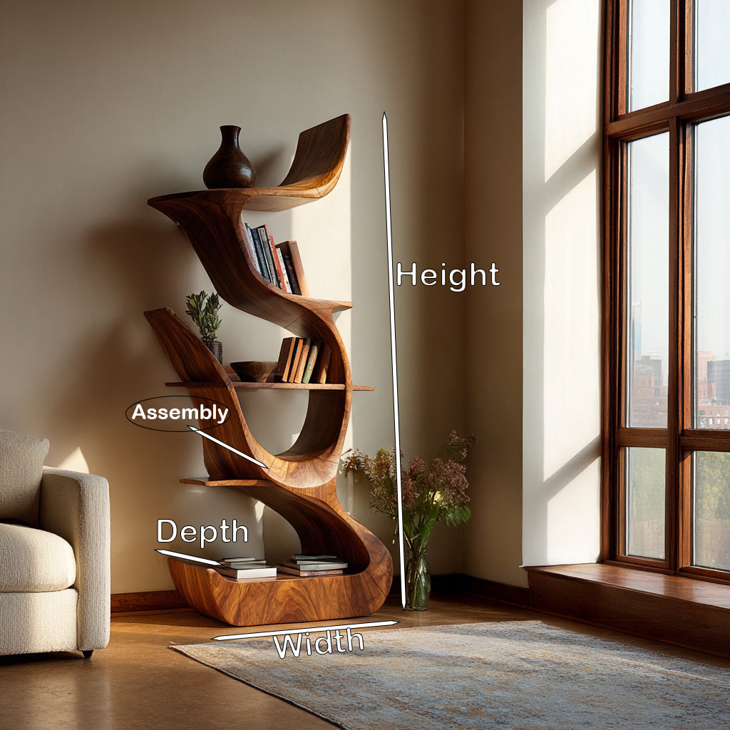 Contemporary Organic Wooden Bookshelf For Living Room Corner