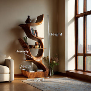 Contemporary Organic Wooden Bookshelf For Living Room Corner