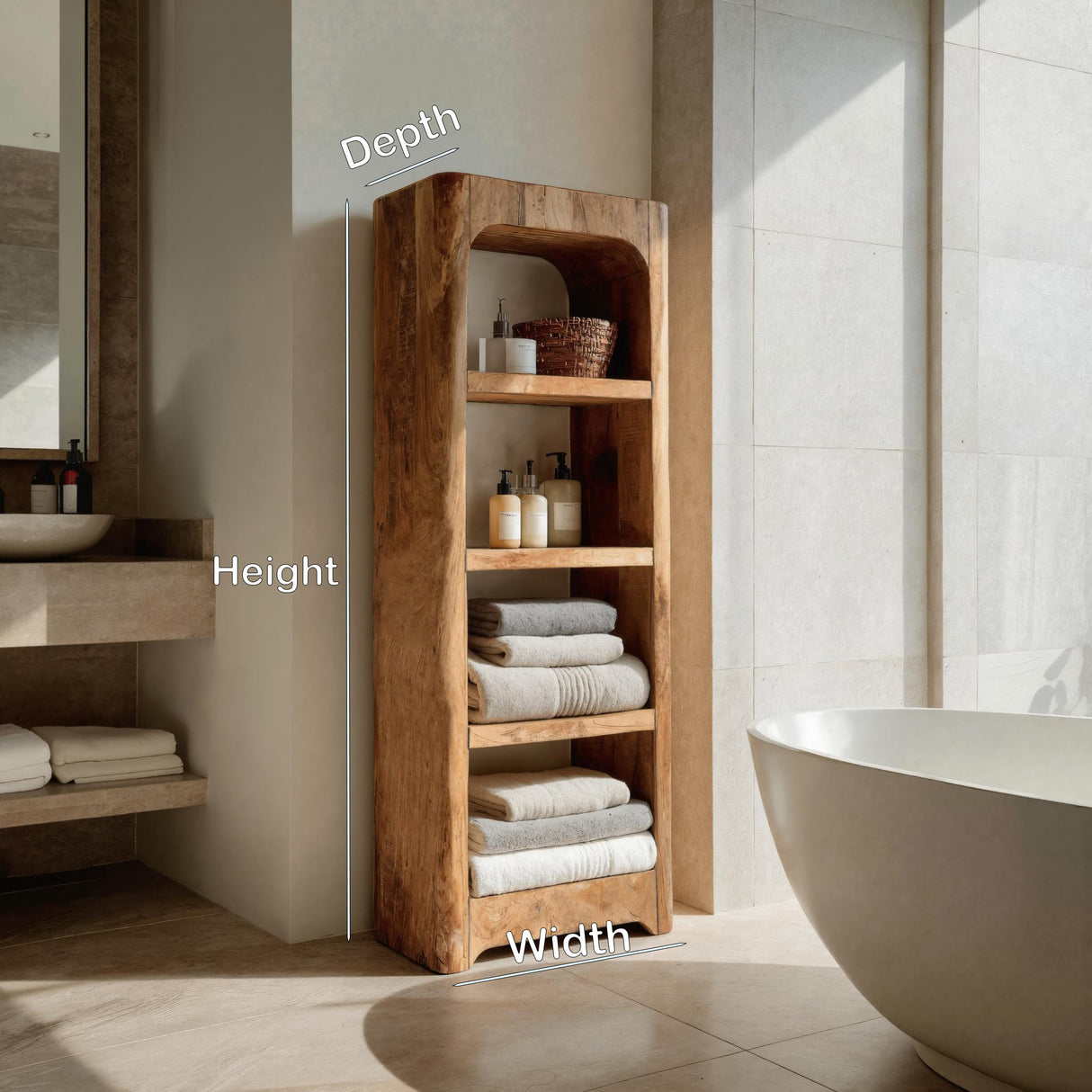 Handcrafted Wooden Bathroom Shelf With Four Tiers For Bathroom