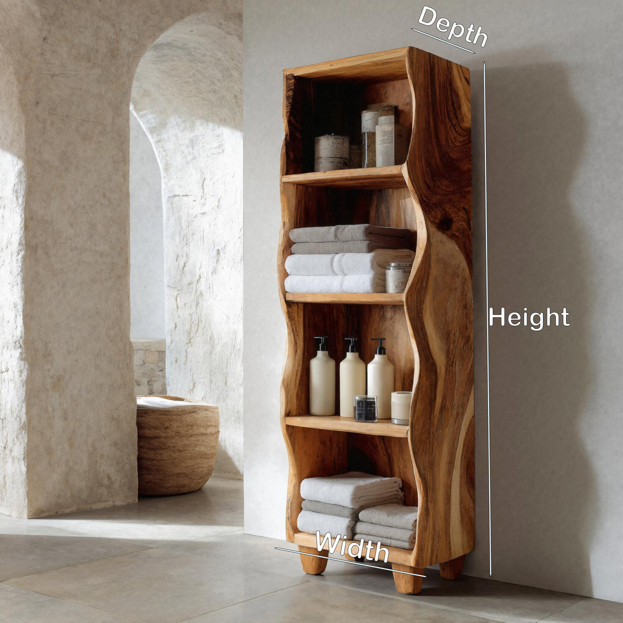 Modern Wooden Bathroom Cabinet With Flowing Edges For Spa