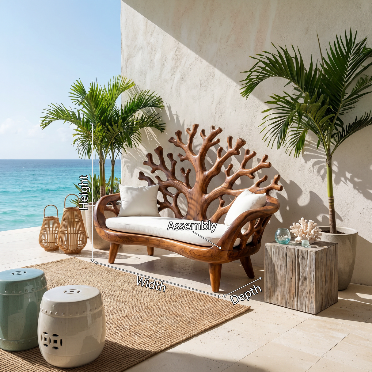 Modern Coral Tree Back Bench For Patio Interior Space