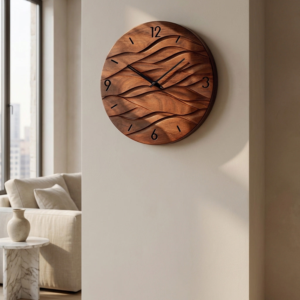 Organic Modern Wood Wave Wall Clock For Living Room