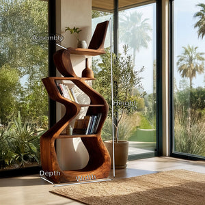 Sculptural Wooden Bookshelf For Living Room Corner
