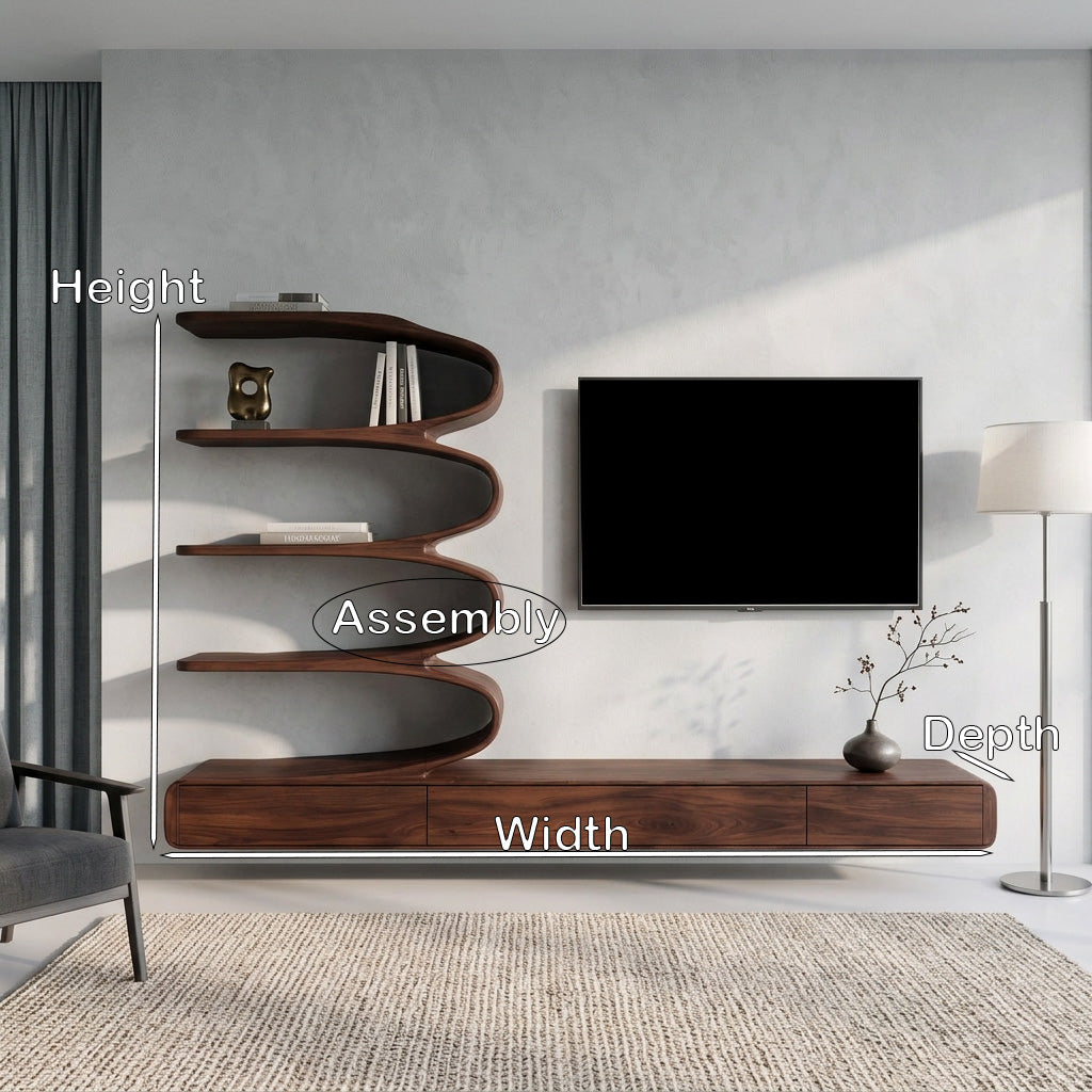 Minimalist Curved TV Console With Drawers For Living Design