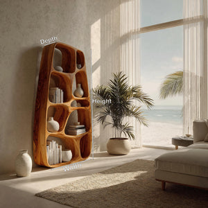 Handcrafted Wooden Sculptural Bookshelf For Living Room