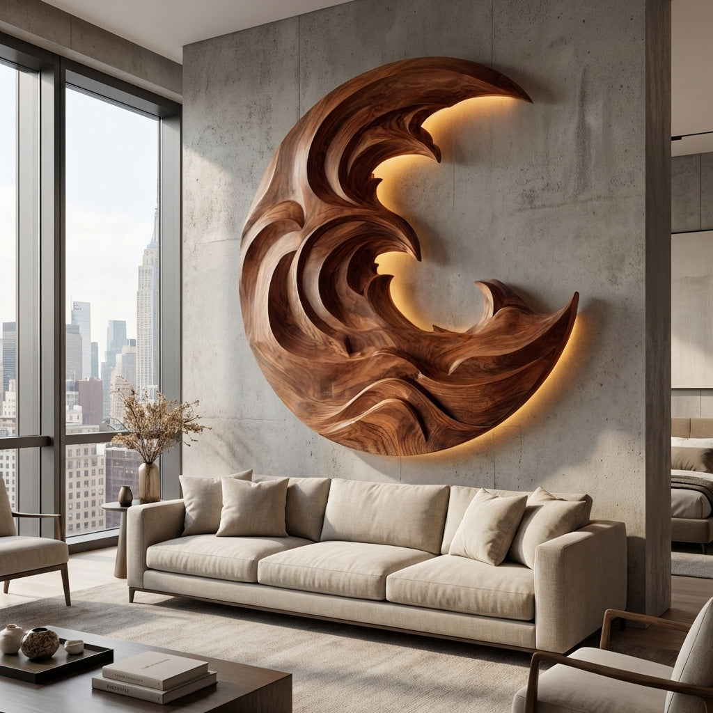 Organic Modern Wood Wave Wall Art For Living Room