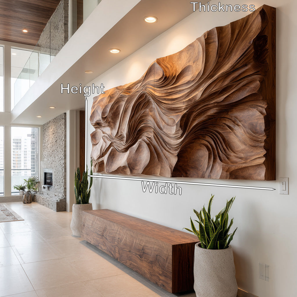 Contemporary Wood Wall Art Wave Carved Design For Wall Deco
