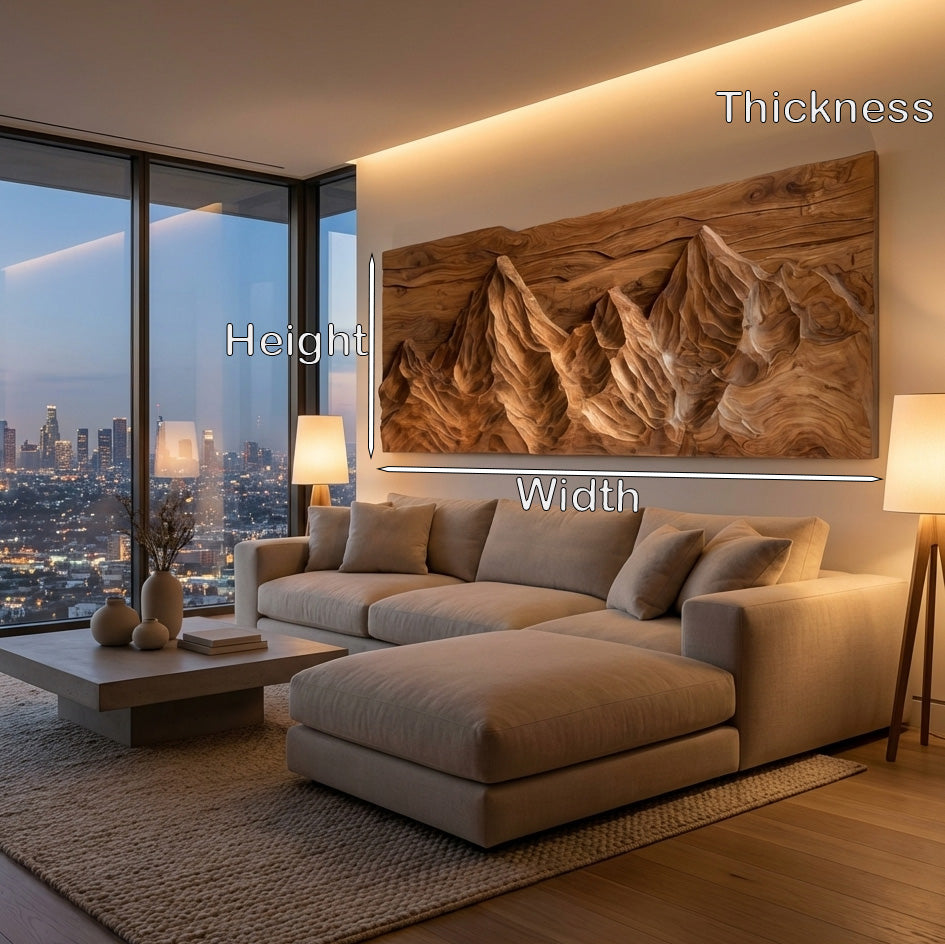 Contemporary Sculptural Wood Wall Art Mountain Design For Living Room
