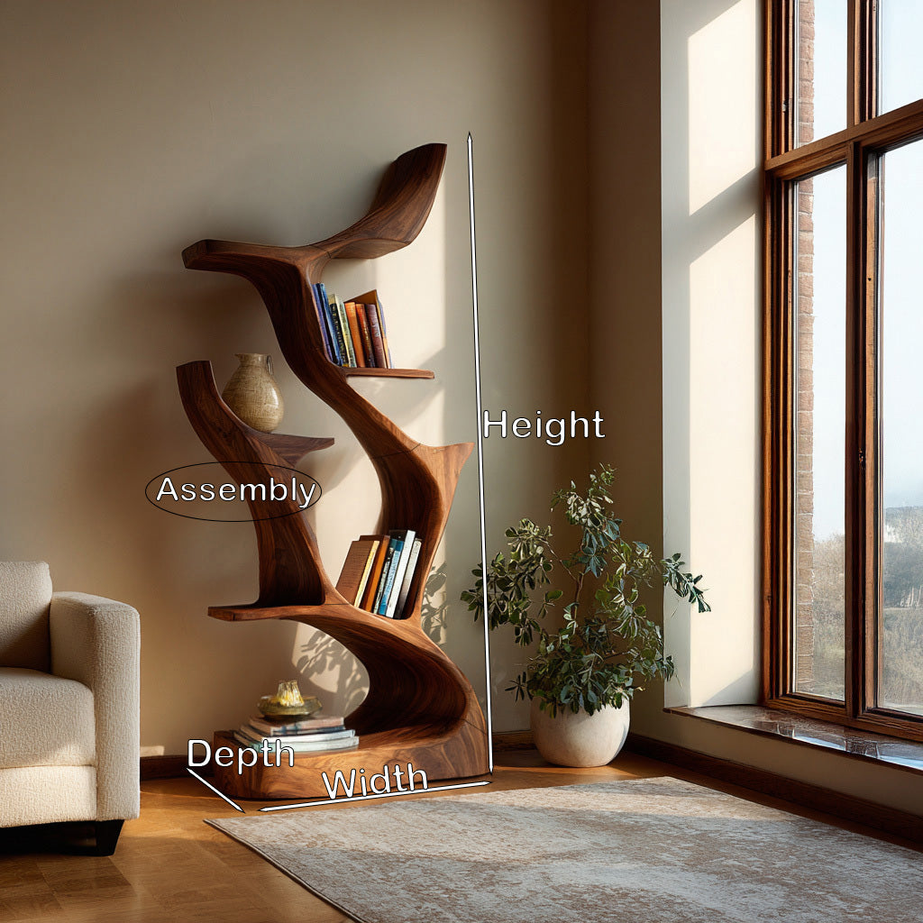 Organic Sculptural Wooden Bookshelf For Living Room