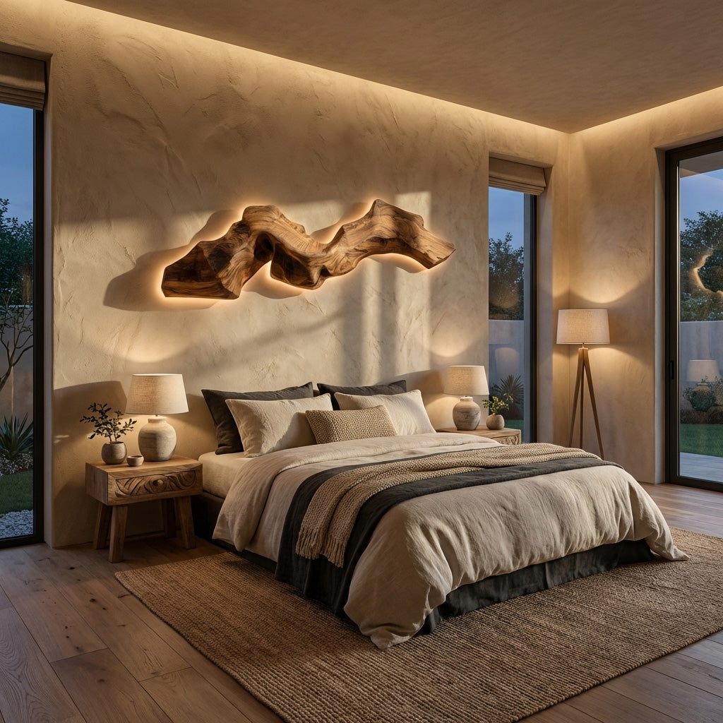 Abstract Live Edge Wall Lamp For Bedroom – ET Woodcrafts
