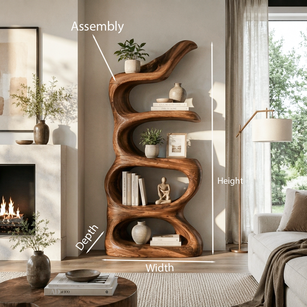 Organic Abstract Freeform Bookcase For Designer Living Room