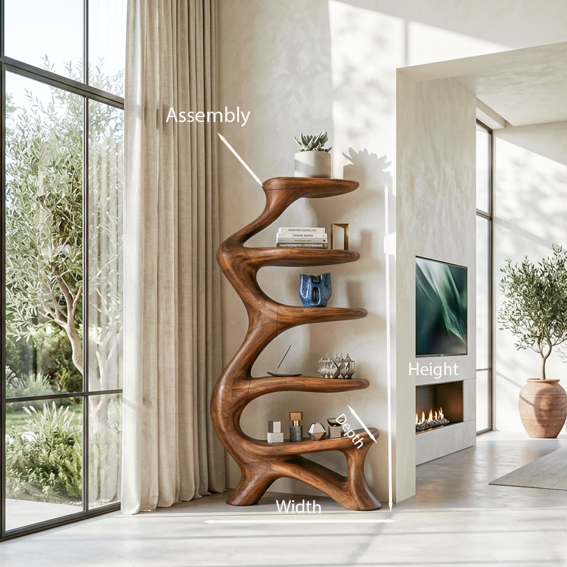 Organic Bookshelf Flowing Curved For Luxury Interior