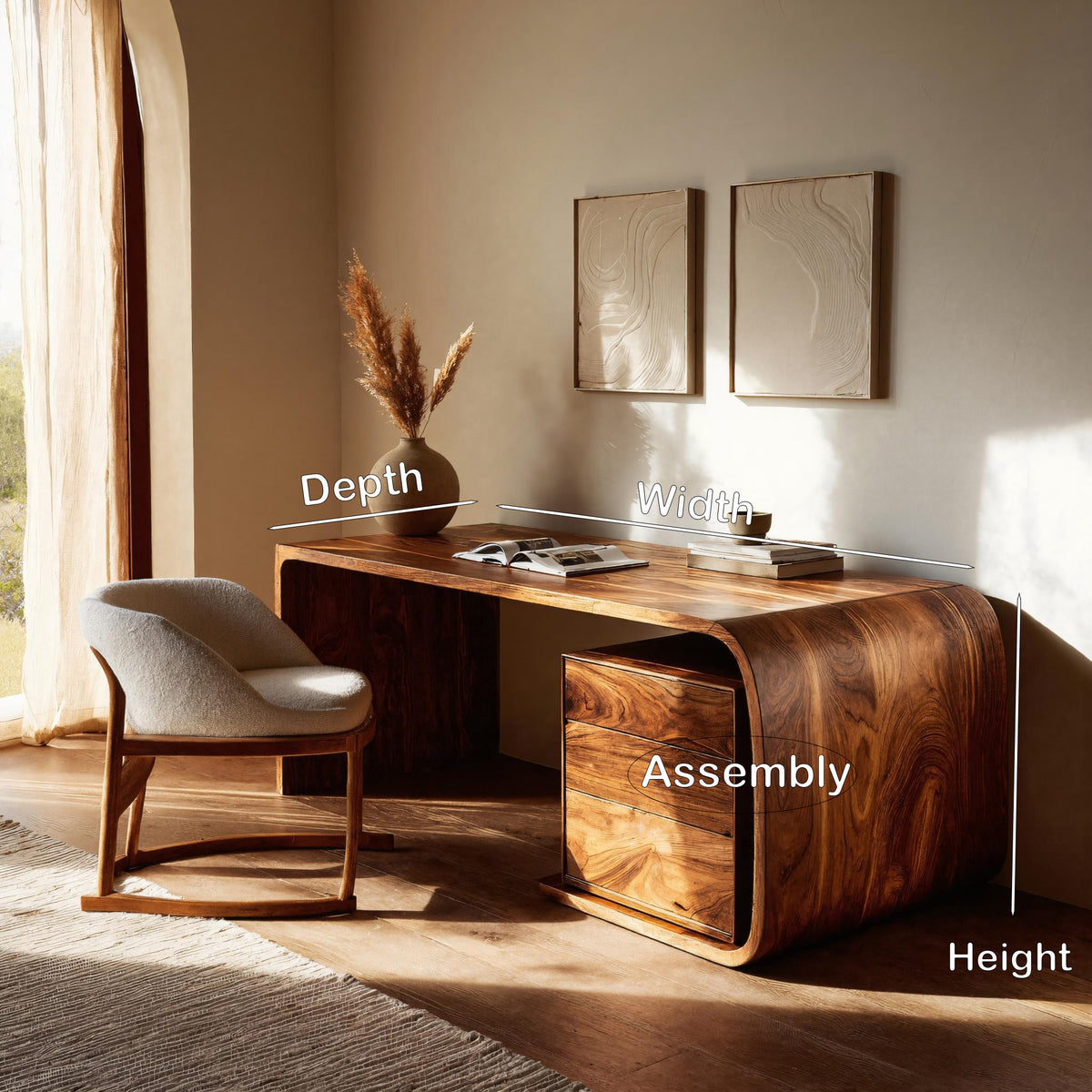 Mid Century Wooden Desk With Integrated Drawer For Home Study