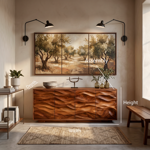 Minimalist Wooden Wave Carved Sideboard For Home
