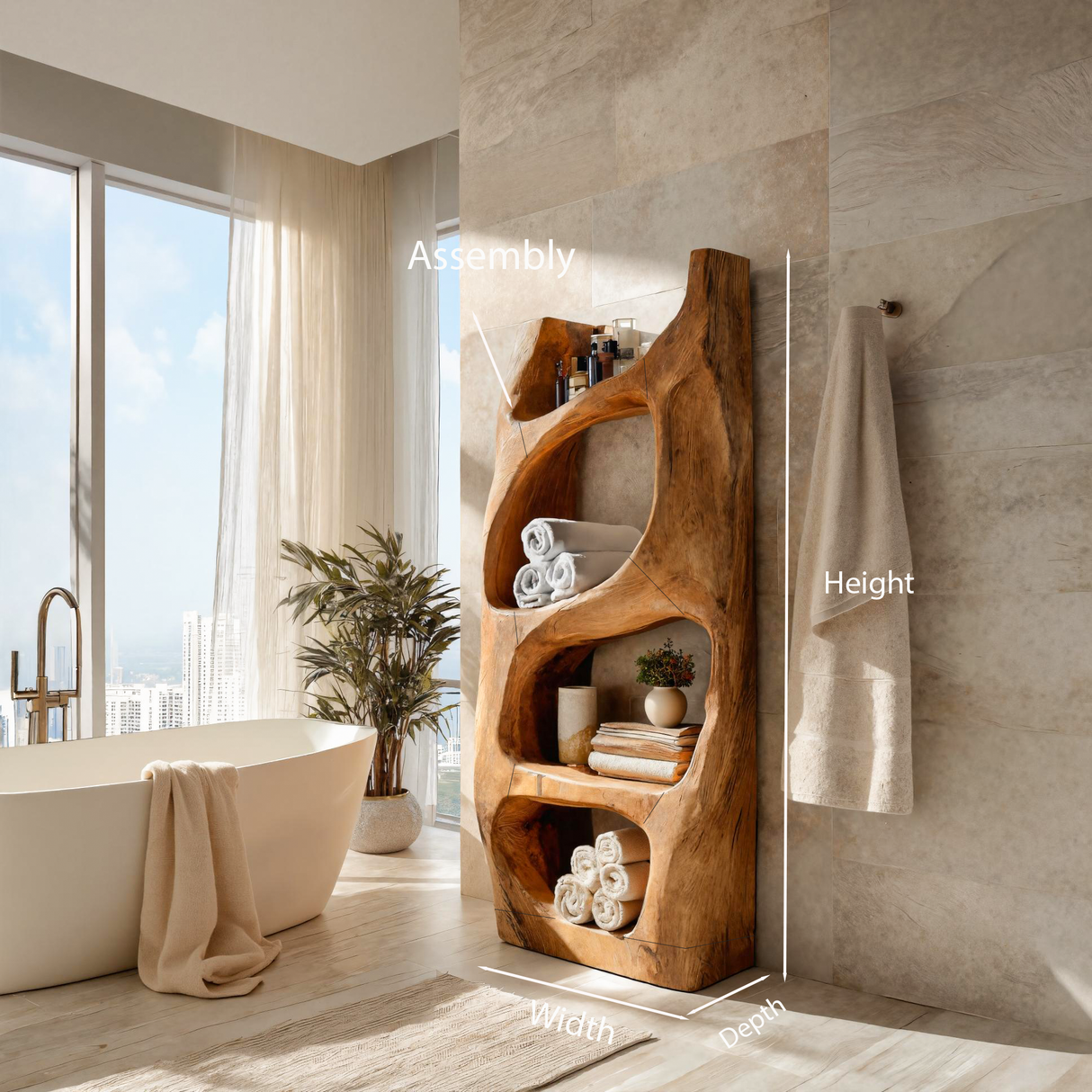 Handcrafted Sculptural Bathroom Shelf For Towels Or Spa Storage