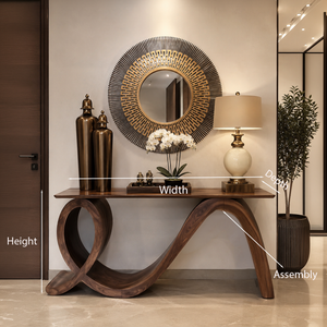 Modern Wooden Console Table Flowing Loop Base Design For Interior