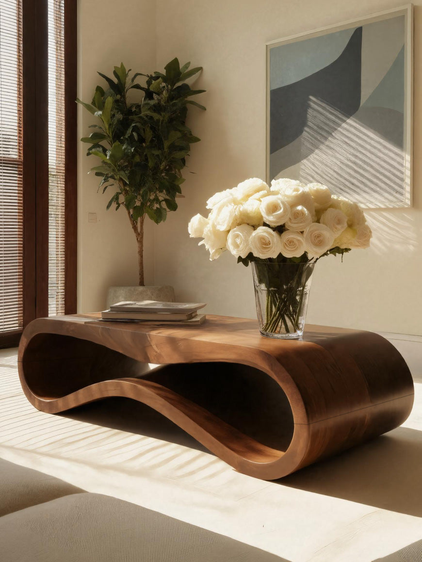 Modern Wave Coffee Table With Drawer For Living Room