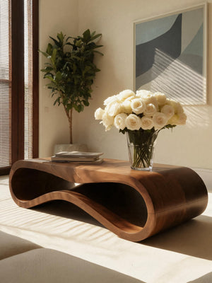 Modern Wave Coffee Table With Drawer For Living Room