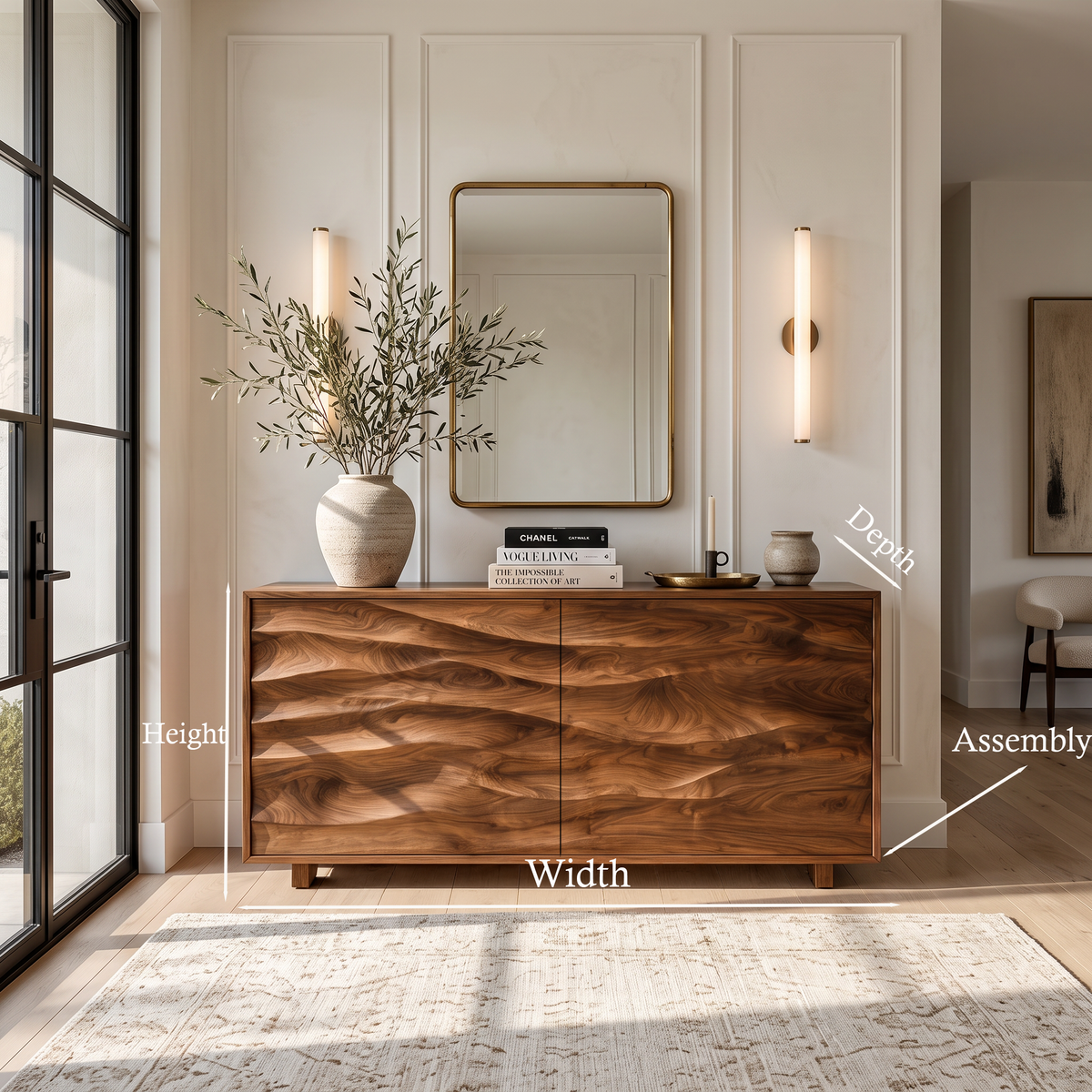 Modern Organic Wave Carved Sideboard For Festive Home Decor