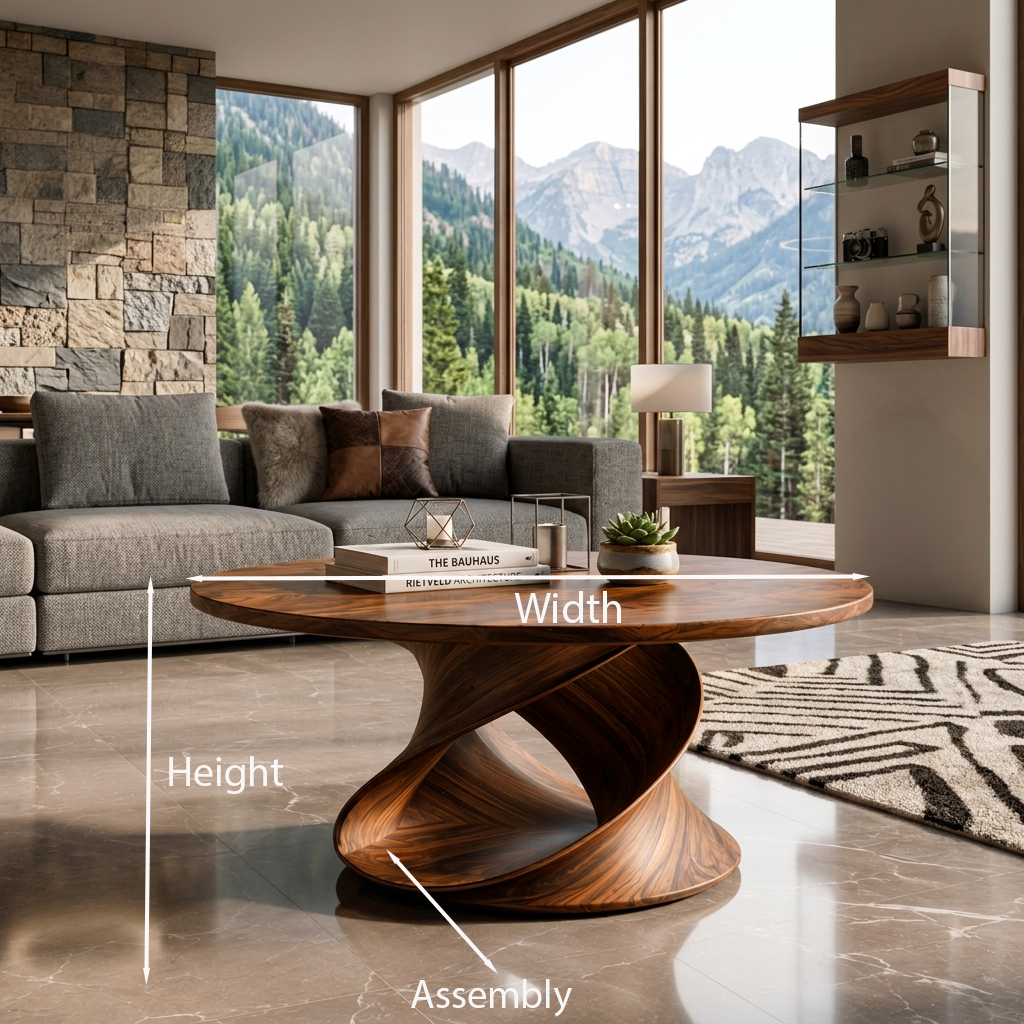 Round Coffee Table With Spiral Base For Contemporary Interior