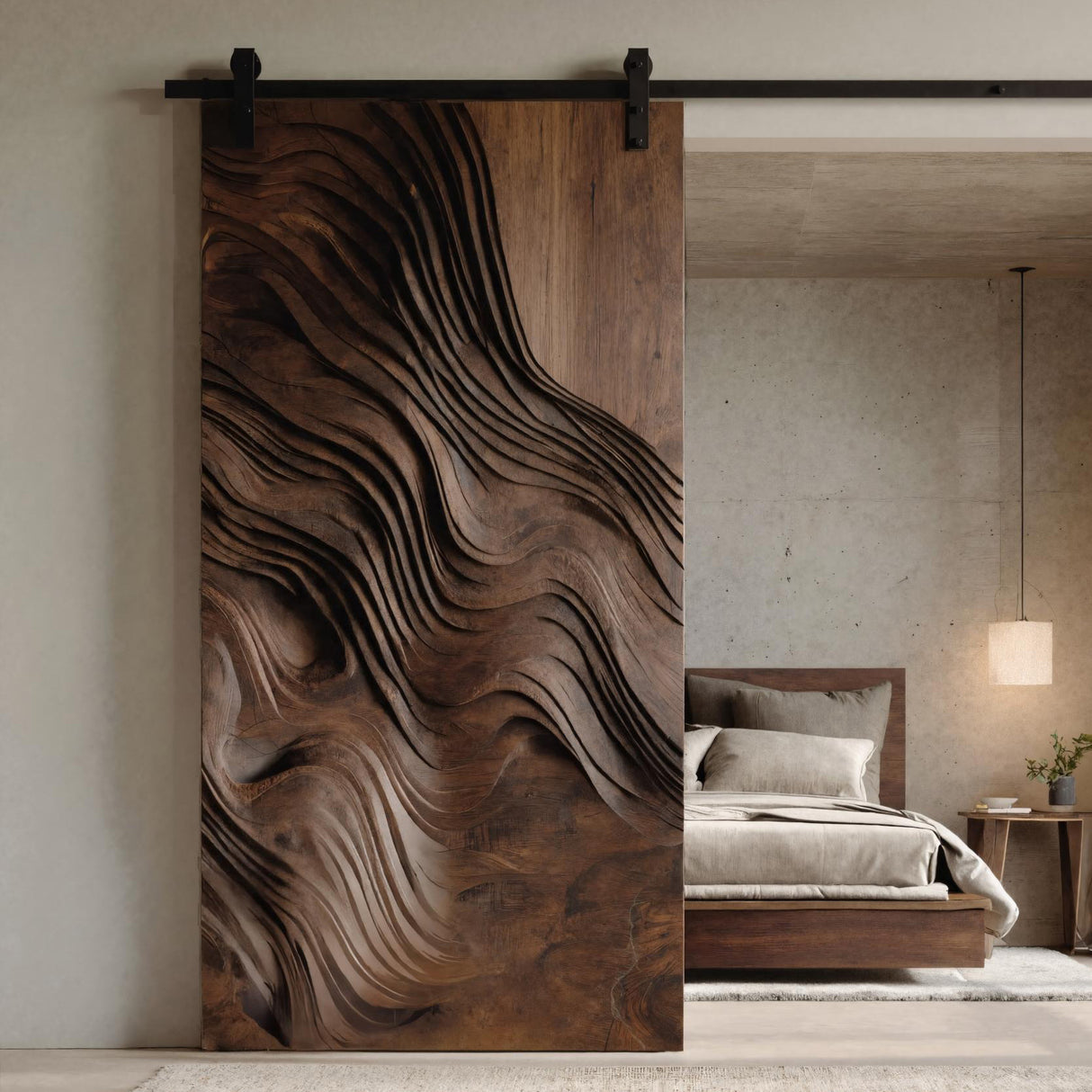 Modern Organic Wave Carved Sliding Door For Home Interior