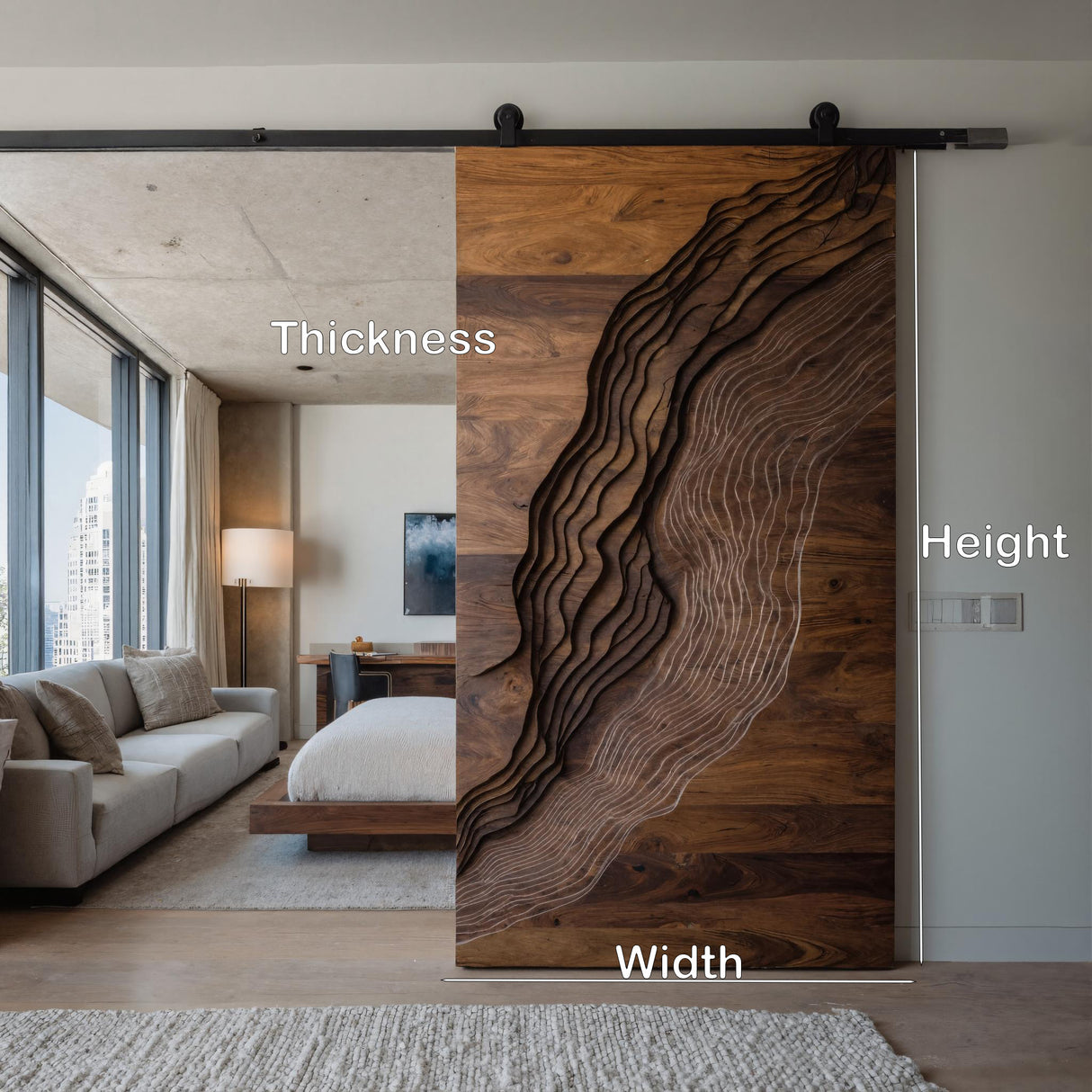 Contemporary Sculpted Wood Sliding Door For Home