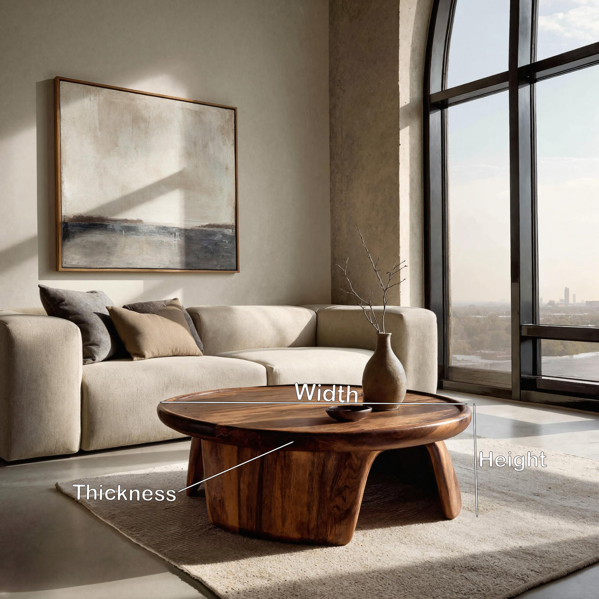 Modern Coffee Table With Three Pedestal Base For Living