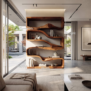 Modern Curved Bookshelf With Flowing Design For Bedroom