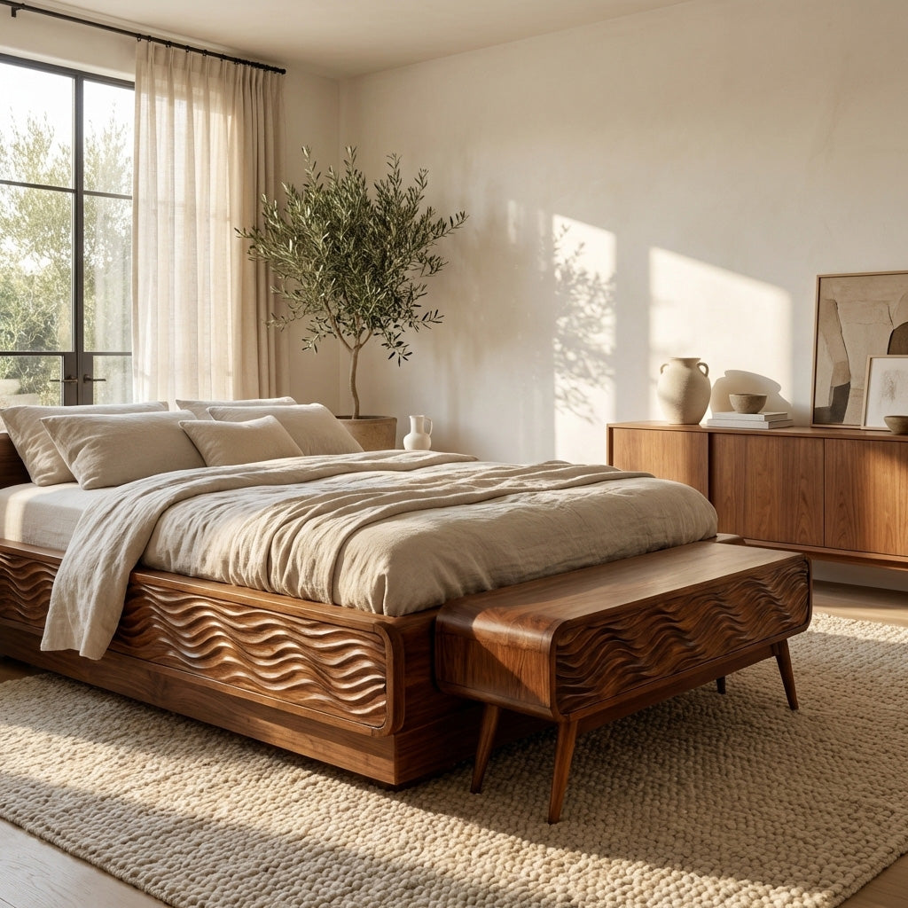 Modern Coastal Carved Storage Bench For Living Room