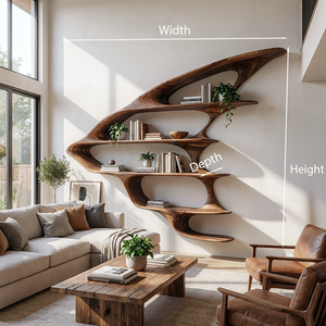 Wooden Floating Bookshelf Unique Design For Living Room Wall