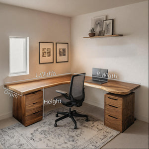 Organic L Shaped Corner Desk With Drawer For Home Office