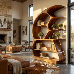 Contemporary Sculptural Wood Bookshelf For Living Room Decor