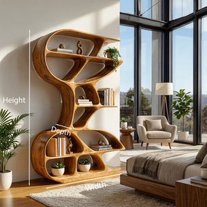 Wooden Bookshelf Unique Sculptural Design For Modern Living Room