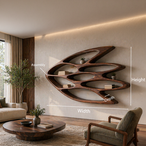 Wooden Wall Bookshelf With Unique Shape For Living Room Wall