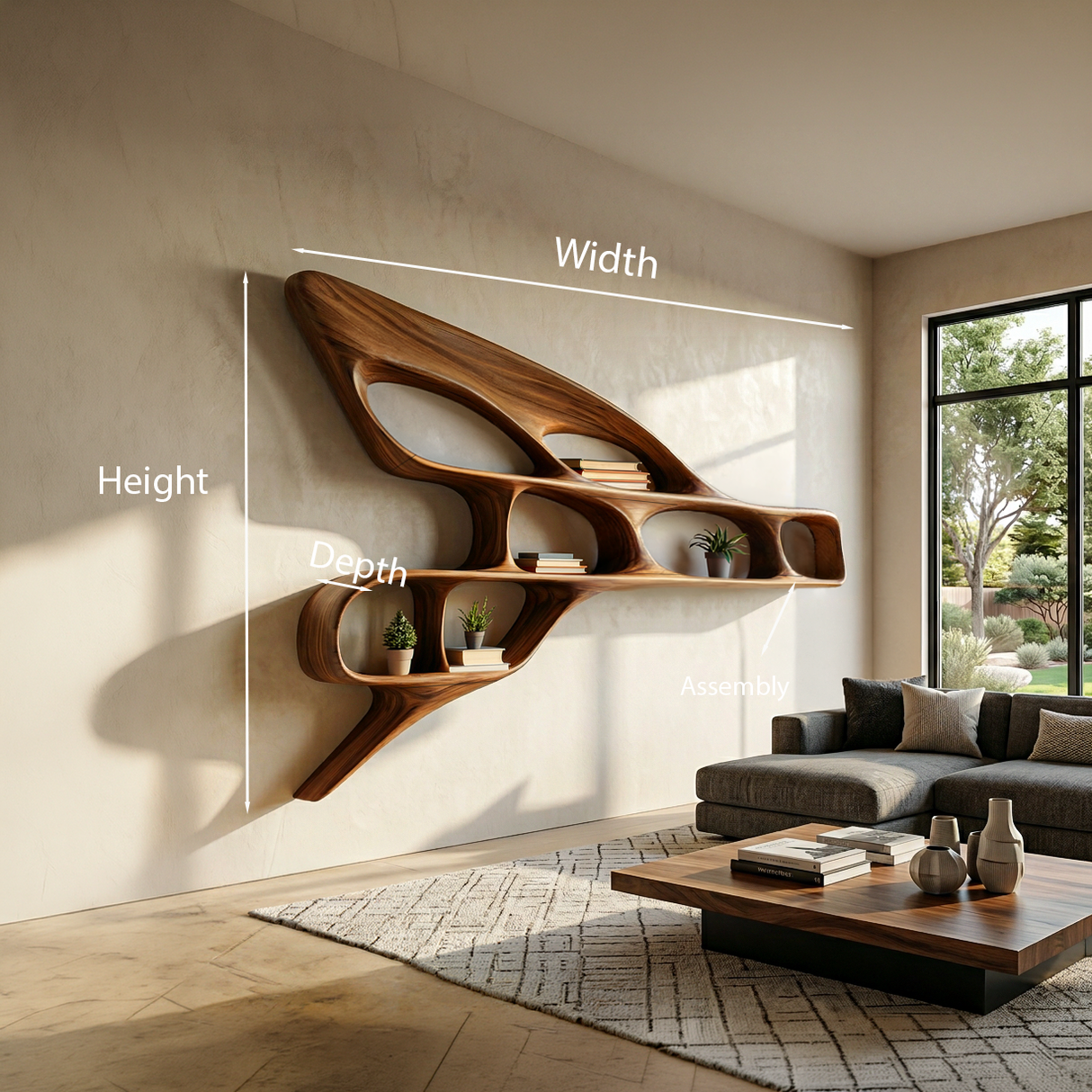 Organic Wooden Wall Bookshelf For Luxury Interior