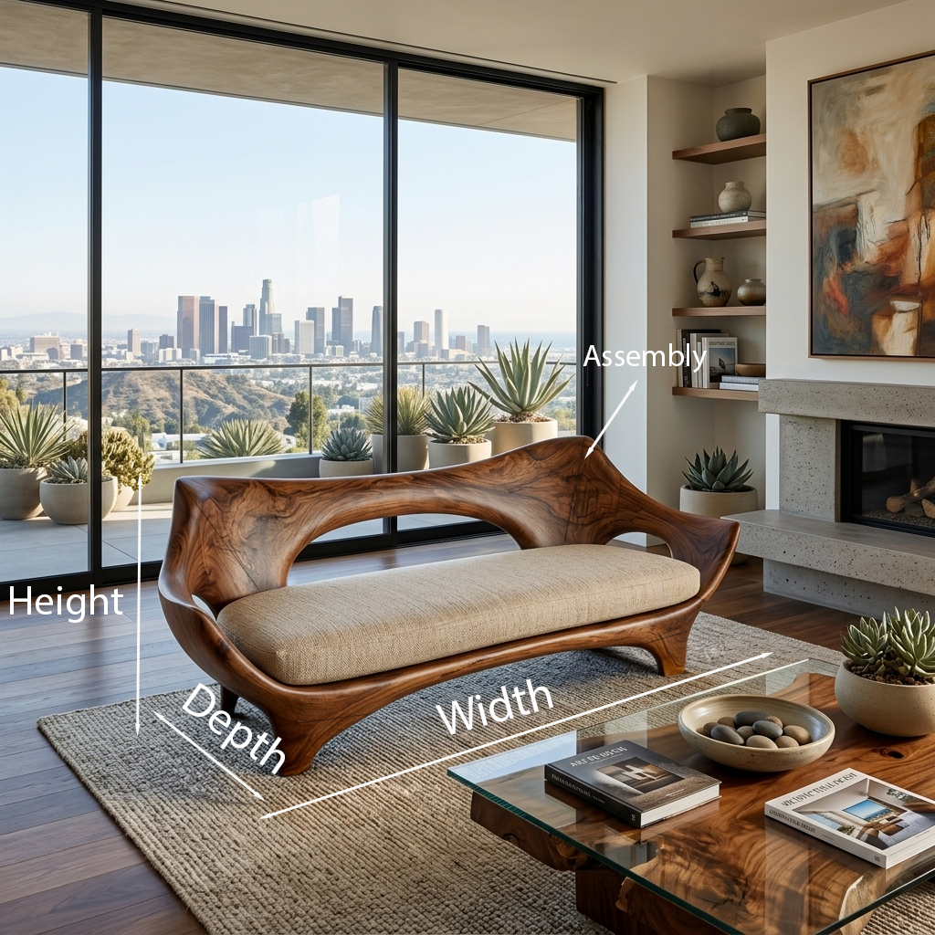 Modern Wooden Sofa With Sculptural Shape For Home Living