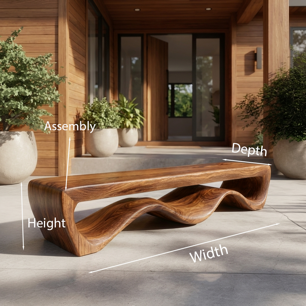 Modern Wooden Bench With Flowing Base For Hallway