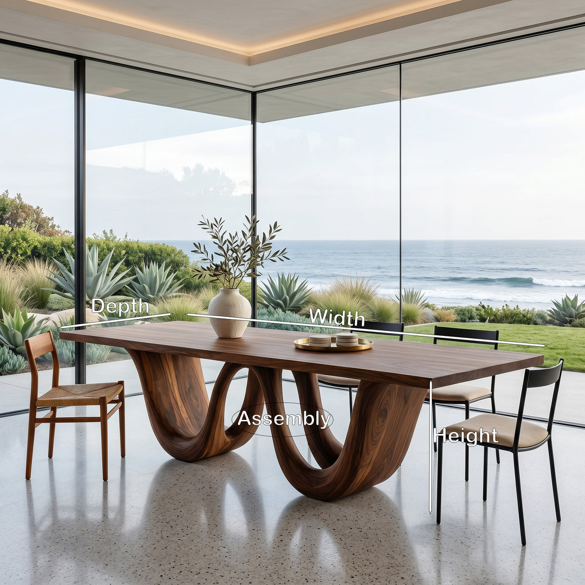 Contemporary Two Wavy Legs Dining Table For Dining Room