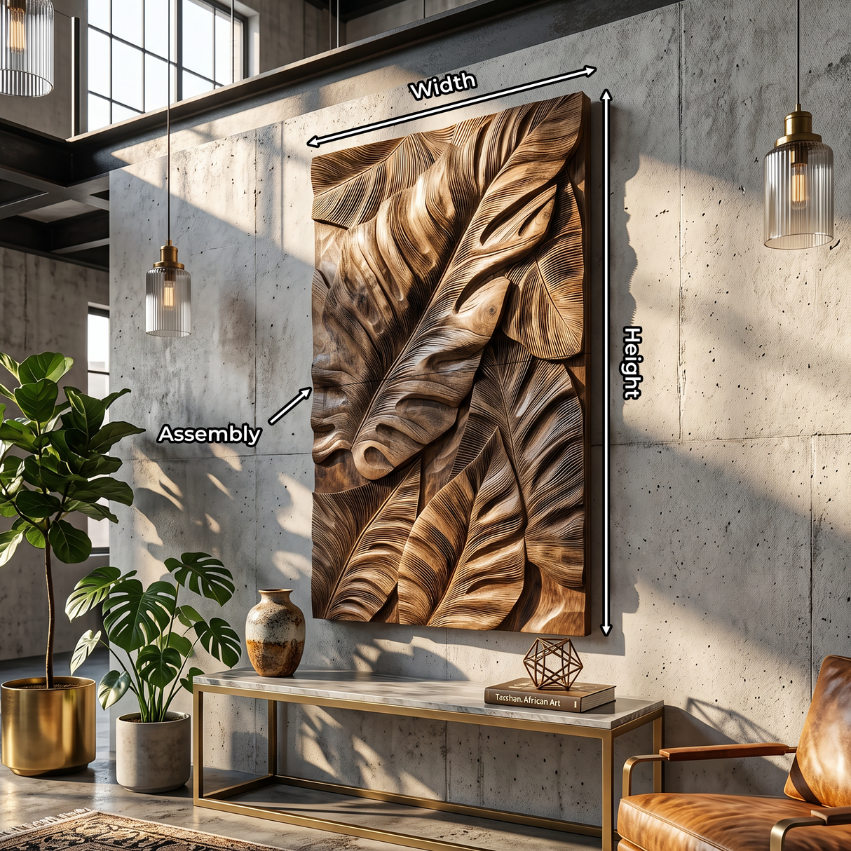 Industrial Wall Art With Leaf Relief Design For Entryway